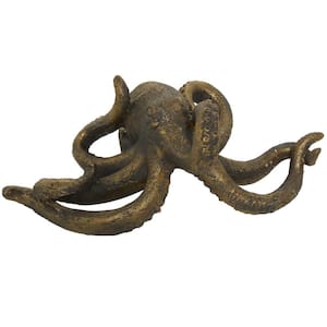 Black Polystone Octopus Sculpture with Long Tentacles and Suctions Detailing