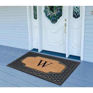 A1HC Mesh Border Black 23 in. x 38 in. Rubber and Coir Heavy-Weight Outdoor Durable Monogrammed W Door Mat