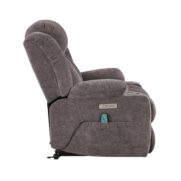 Jupiter Oversized Taupe Polyester Power Lift Assist Power Recliner Chair with Massage and Heat for Elderly