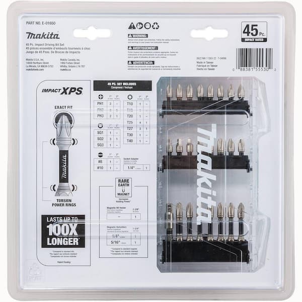 Makita IMPACT XPS Steel Set Rated Screwdriver (45-Piece) Impact The Depot Bit E-01650 Alloy Home - Drill