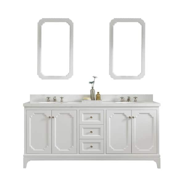 Water Creation Queen 72 In Pure White With Quartz Carrara Vanity Top With Ceramics White Basins Vqu072qcpw00 The Home Depot