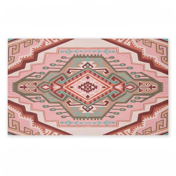 Terracotta Dreams Pink Boho Pink 18 in. x 30 in. Polyester Non-Slip Outdoor Door Mat