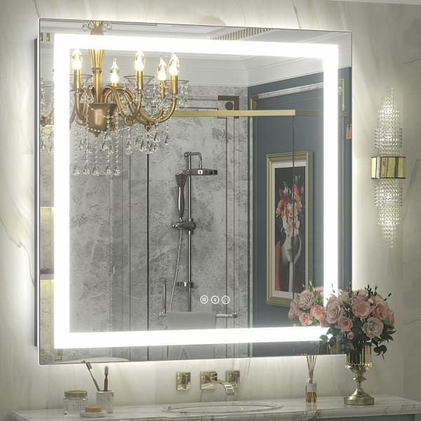Apmir 36 in. W x 36 in. H Square Frameless Front & Back LED Lighted Anti-Fog Tempered Glass Wall Bathroom Vanity Mirror