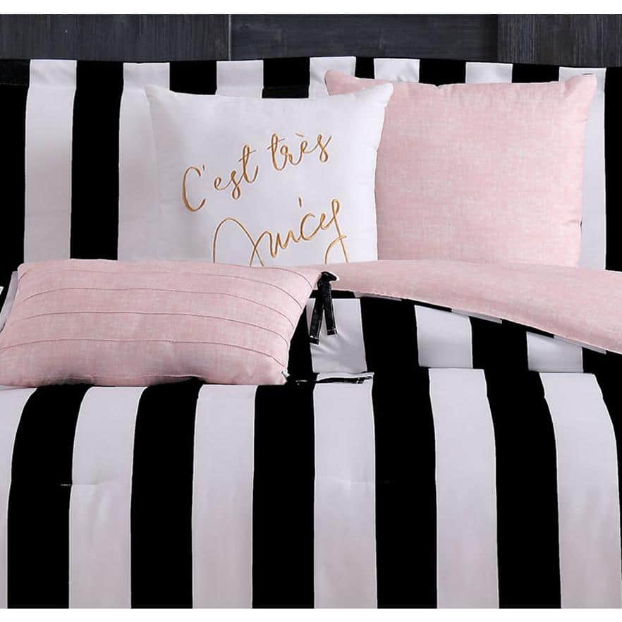 Black and White Striped Full Microfiber Reversible Bedding Set