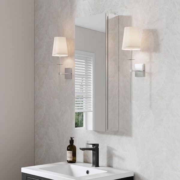 ROSA 12 in. W x 30 in. H Rectangular Aluminum Tri-View Medicine Cabinet with Mirror, Adjustable Shelves, Left Open