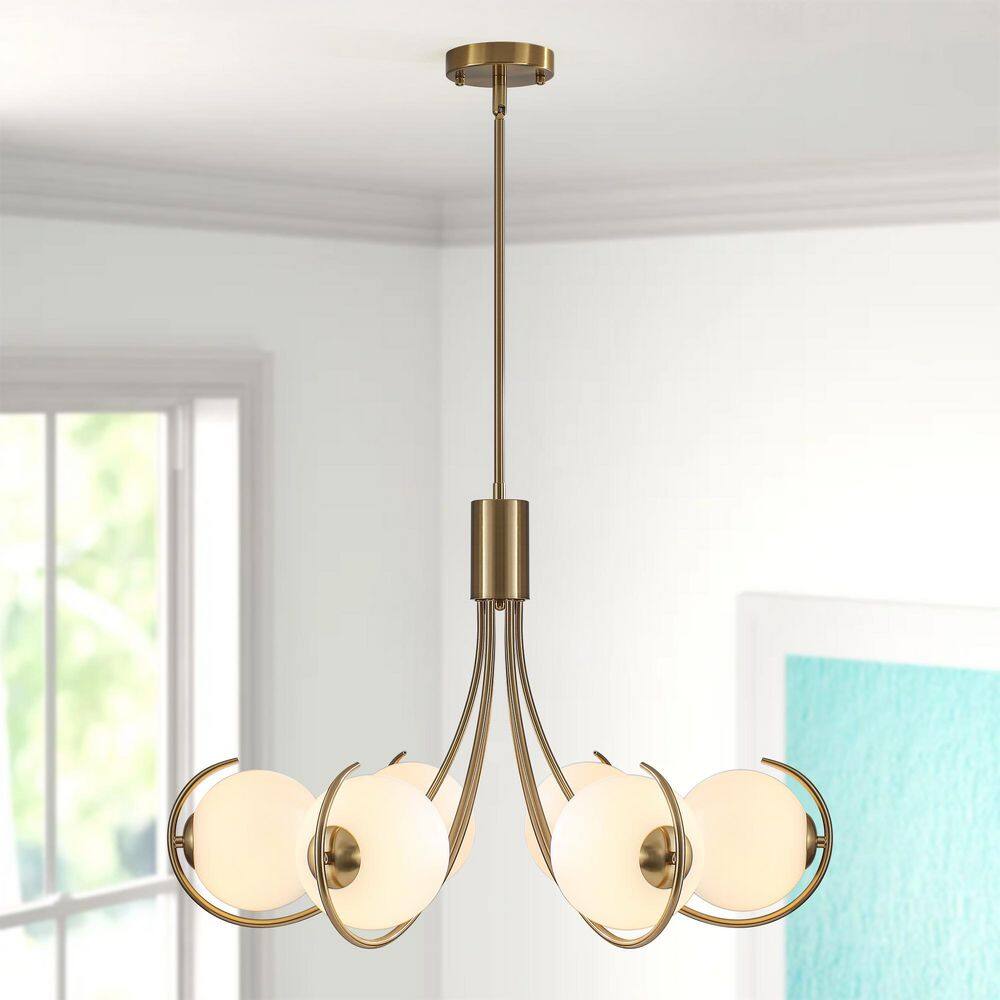 Luce Modern 6-Light Gold Metal Linear Living Room Chandelier with Opal Glass Shade (Bulbs Not Included） price history on PriceWatchPro