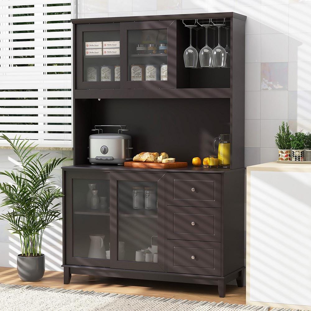 Gymax Kitchen Pantry Storage Cabinet Kitchen Hutch with LED Lights and ...