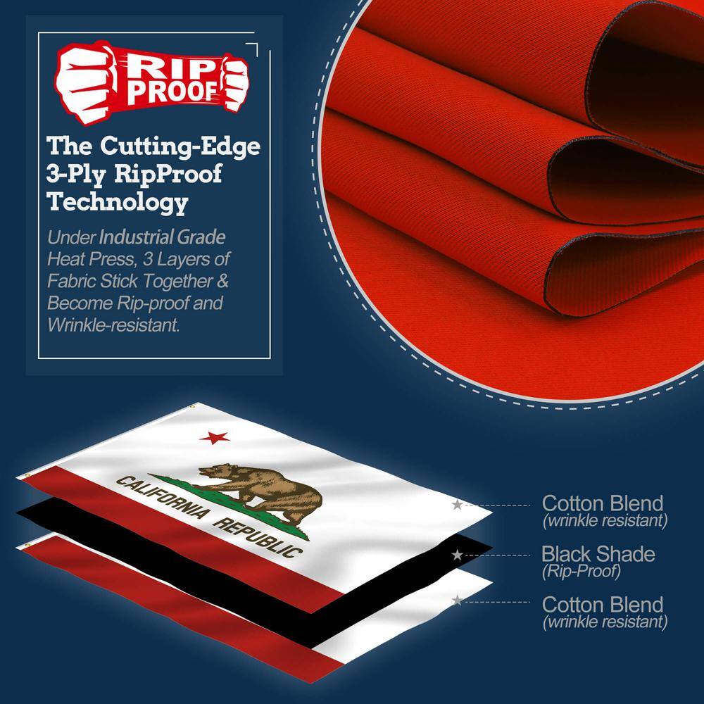 Rip-Proof Double Sided 3-Ply California State Flag 3x5 Foot