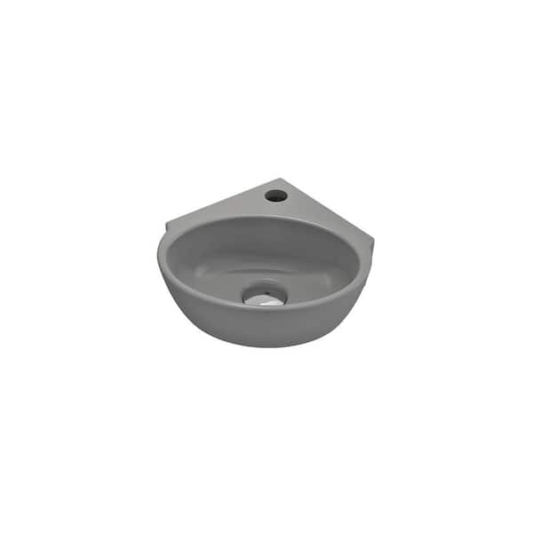 BOCCHI Milano Wall-Mounted Matte Gray Fireclay Corner Vessel Sink