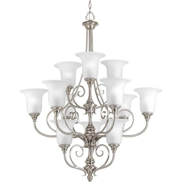 Progress Lighting Kensington Collection 12-Light Brushed Nickel Chandelier with Swirled Etched Glass Shade