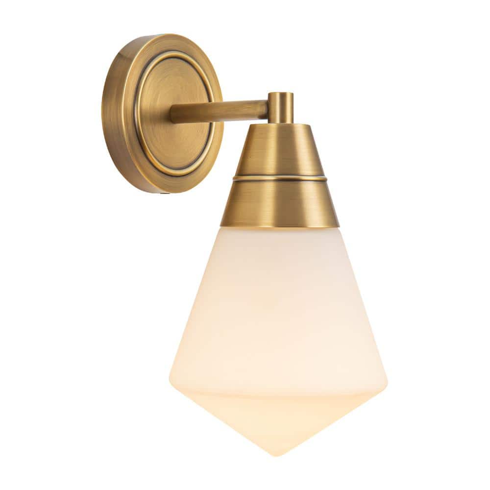 Vintage Brass and Opal Glass Geometric Wall Sconce