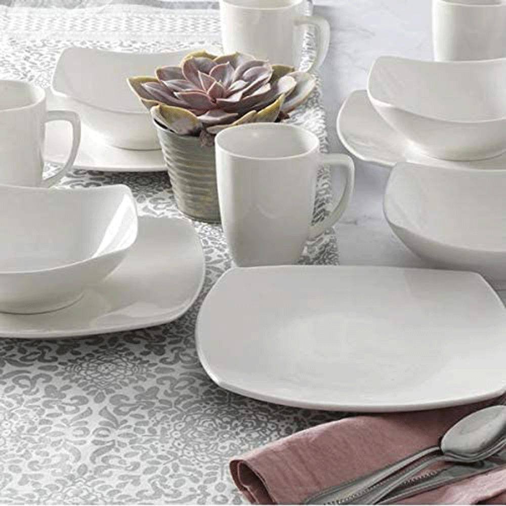 White Square Porcelain Dinnerware Set for 8, 32 Pieces