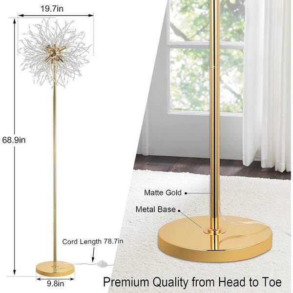 Staykiwi 69 in. Gold 8-Light Crystal Elegant Modern Standard Floor