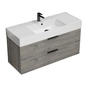 Derin 47.64 in. W x 18.11 in. D x 25.2 in. H Modern Bathroom Vanity in Grey Oak With White Ceramic Top