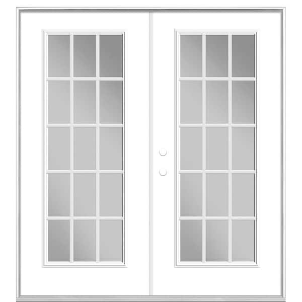 Masonite 60 in. x 80 in. Ultra White Prehung Right-Hand Inswing 15 Lite Steel Patio Door with No Brickmold in Vinyl Frame