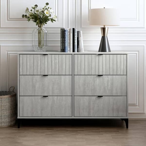 GALANO Zaffy Dusty Gray Oak 6-Drawer 46.5 in. Wide Dresser (Sturdy Design with Interlocking Drawers)