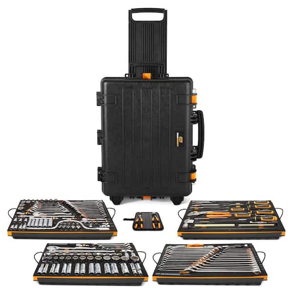 1/4 in. 3/8 in. and 1/2 in. Drive General Mechanics Tool Kit in Foam Trays with Heavy-Duty Tool Carrier (185-Piece)