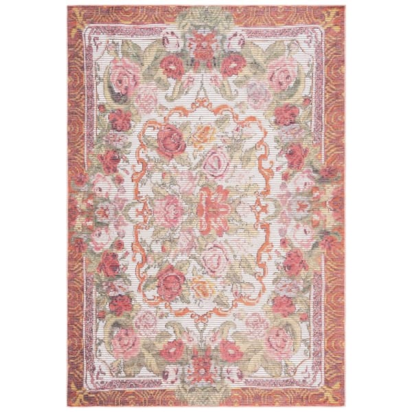 Besarabian Ivory/Sage Rust 8 ft. x 10 ft. Machine Washable Border Floral Area Rug