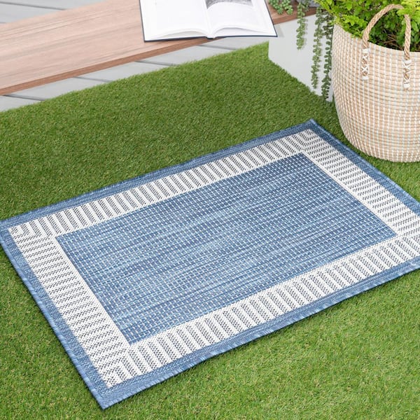 Eco Striped Border Blue 2 ft. x 3 ft. Indoor/Outdoor Area Rug