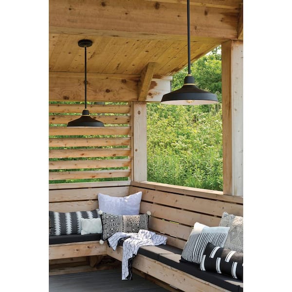 Foundry 1-Light Textured Black Outdoor Barn Pendant Light