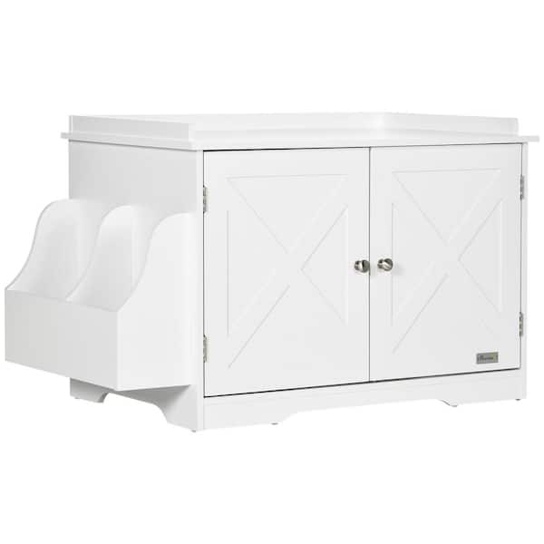 PawHut Hidden Litter Box Enclosure Cat Washroom Furniture with Storage, Adjustable Divider, Indoor Pet House Side Table, White