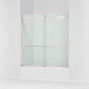 Claro 57 - 60 in. W x 62 in. H Frameless Sliding Tub Door in Polished Silver with 1/4 in. Thick Clear Tempered Glass