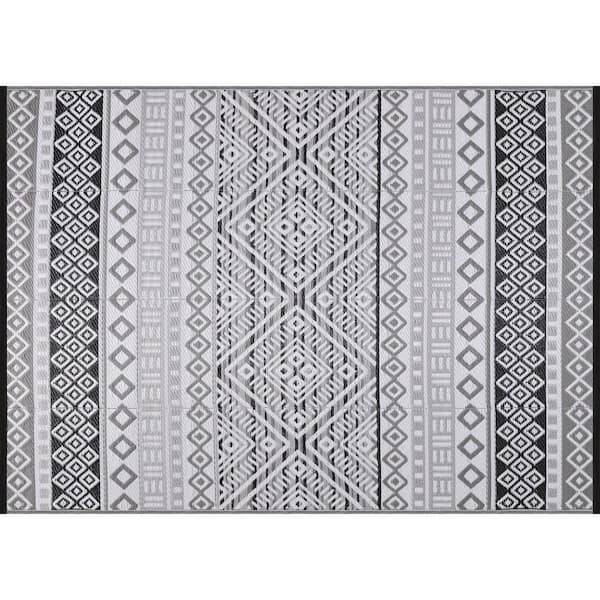 Beverly Rug 8 X 10 Charcoal White Lightweight Trellis Reversible Plastic Indoor Outdoor Area Rug