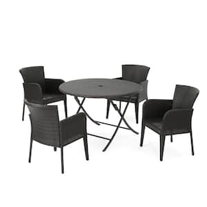 Jefferson Multi-Brown 5-Piece Plastic Round Outdoor Dining Set with Foldable Table