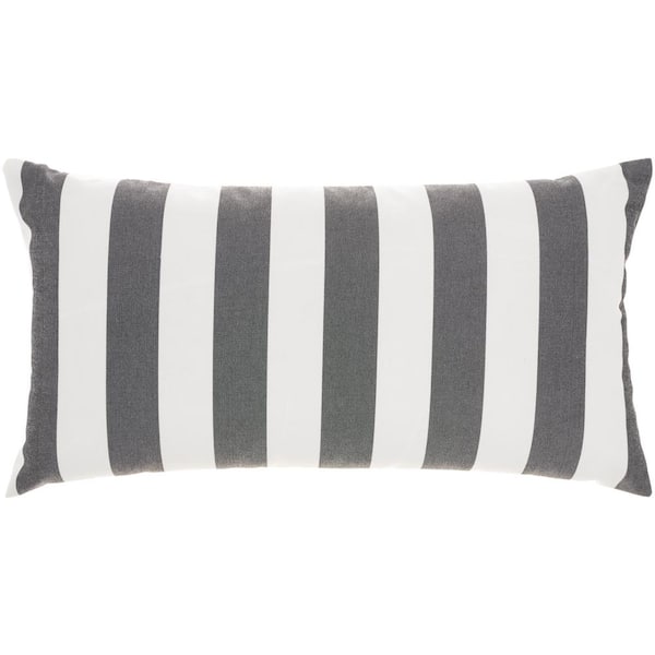 Mina Victory Black Striped 22 in. x 12 in. Indoor/Outdoor Rectangle Throw Pillow
