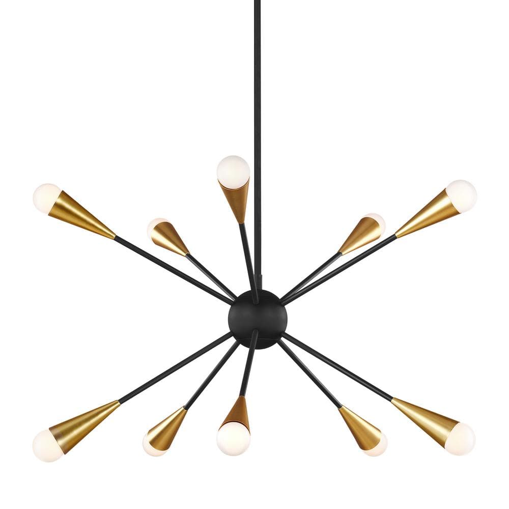 Midnight Black 10-Light Sputnik Chandelier with Brass Accents