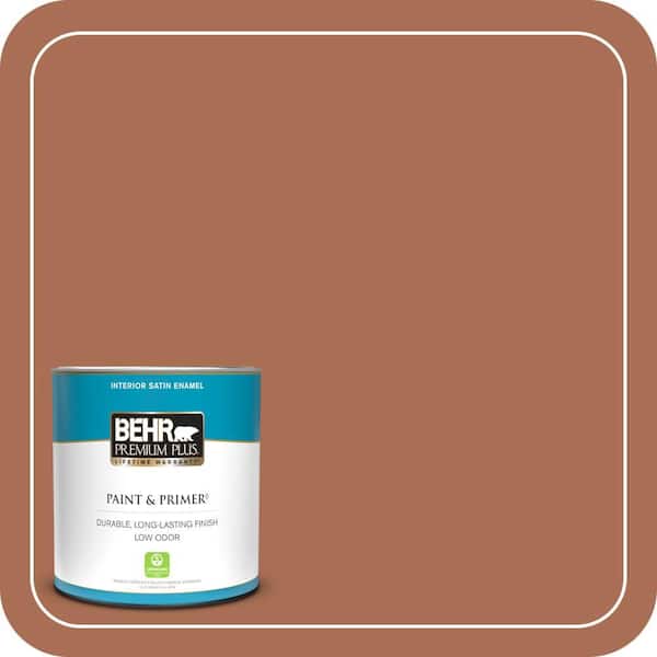 BEHR PREMIUM PLUS 1 qt. #MQ1-28 Orange Flambe Satin Enamel Low Odor Interior Paint & Primer