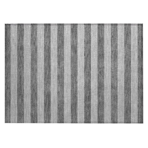 Gray and White 2 ft. x 3 ft. Woven Striped Polyester Rectangle Indoor/Outdoor Area Rug