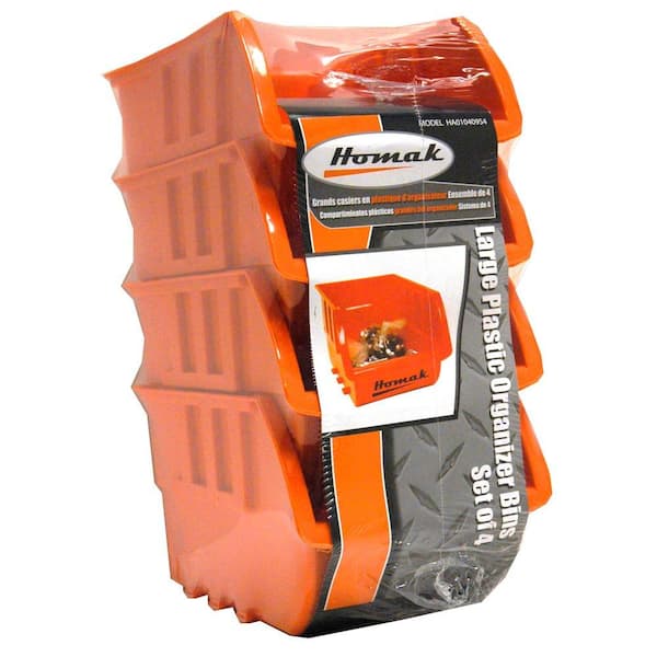 Homak 1-Compartment Large Plastic Bins Small Parts Organizer in Orange (Set of 4)