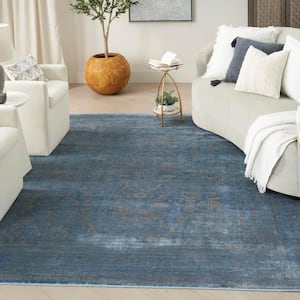 Luxurious Blue 10 ft. x 13 ft. Distressed Traditional Area Rug