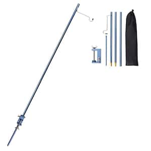 Blue Portable Folding Aluminum Camping Lamp Pole Lantern Stand with Bench Clamp and Peg for Picnic, Hiking and Fishing
