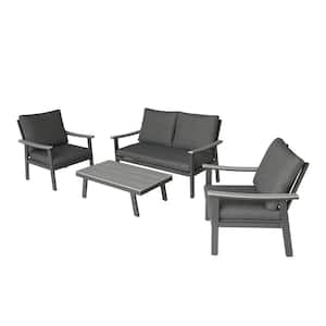 Sinclair Grey 4-Piece Aluminum and Faux Wood Patio Conversation Set with Dark Grey Cushions