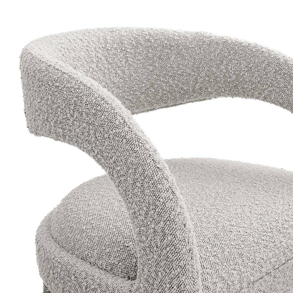 Taupe Silver Boucle Upholstered Bar Stools with Metal Legs, Set of Two