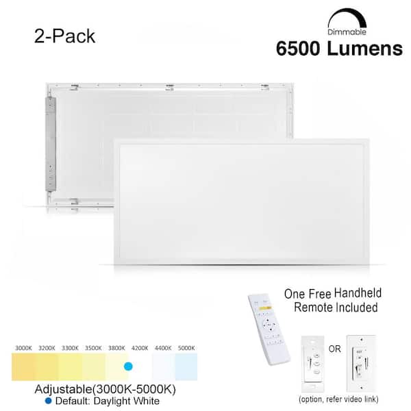 2 ft. x 4 ft. White Commercial 6500 Lumens Backlit Dimmable CCT Color Ceiling Integrated LED Panel Light Troffer(2-Pack)