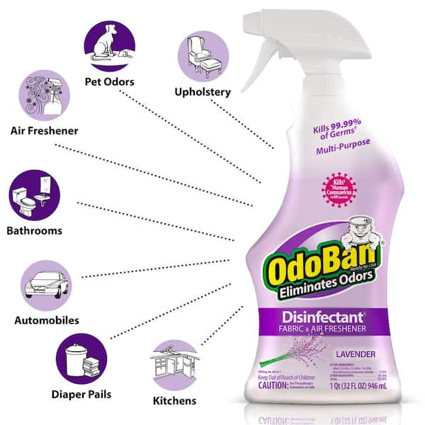 OdoBan Lavender Deodorizer Disinfectant Spray - Ready-To-Use - 32 fl oz (1 quart) - Lavender Scent - 12 / Carton - Deodorize, Disinfectant, Residue-free - Purple OdoBan Lavender Deodorizer Disinfectant Spray - Ready-To-Use - 32 fl oz (1 quart) - Lavender Scent - 12 / Carton - Deodorize, Disinfectant, Residue-free - Purple