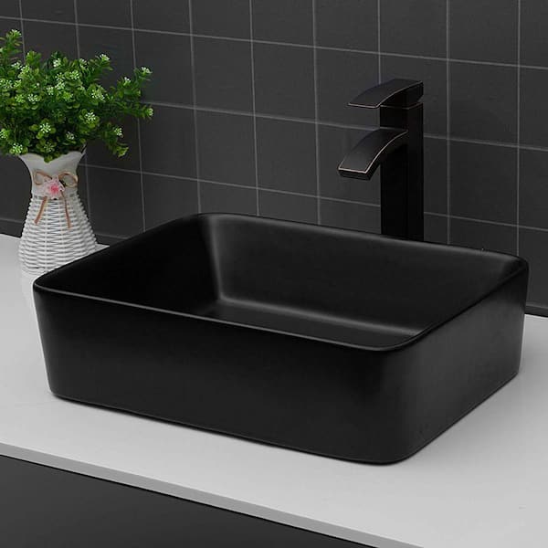 19 in. Framhouse Single Bowl in Black Ceramic Rectangular Vessel Bathroom, Modern 19 in. x 15 in. Framhouse Kitchen Sink