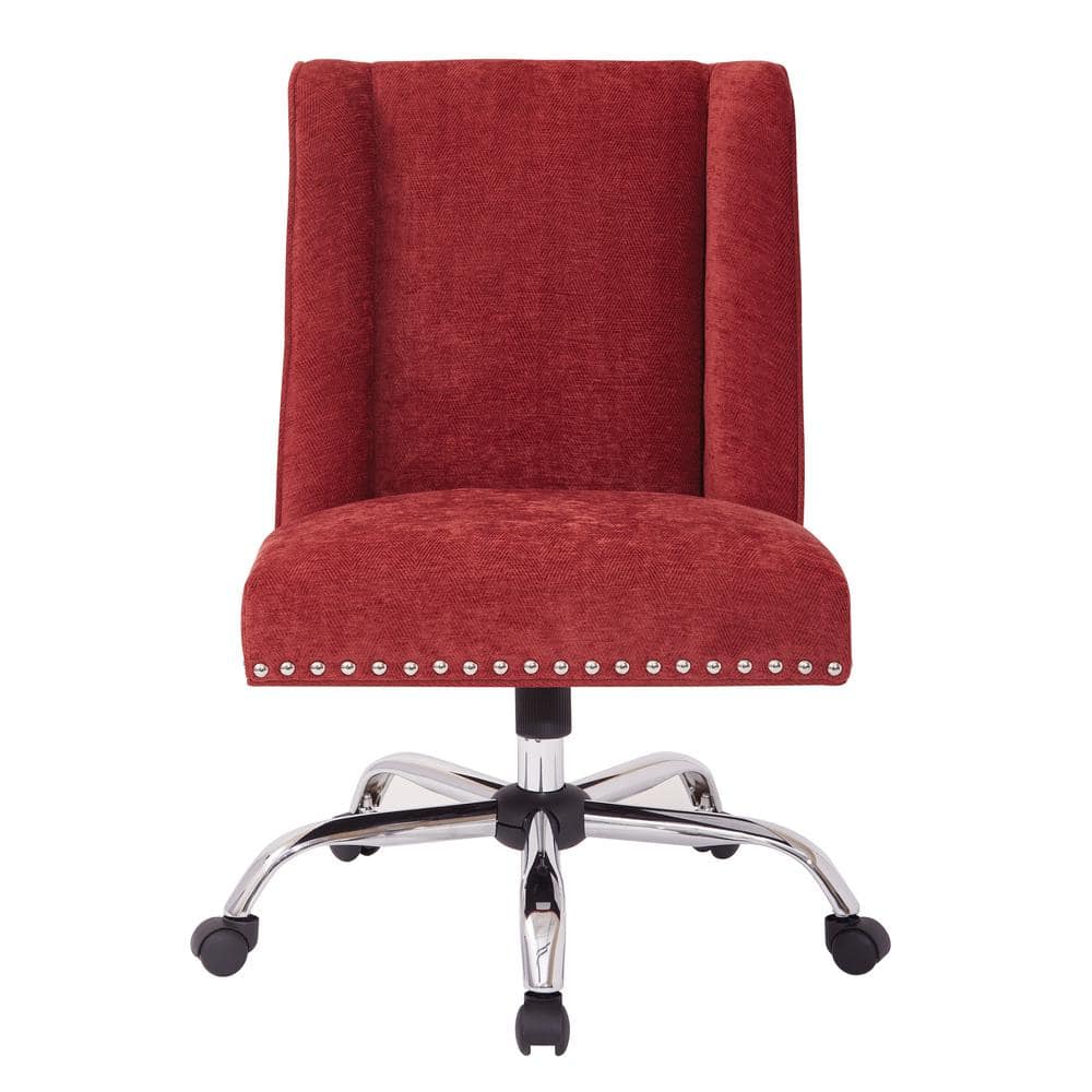 OSP Home Furnishings Alyson Managers Chair in Berry Fabric with Silver Nail heads and Chrome