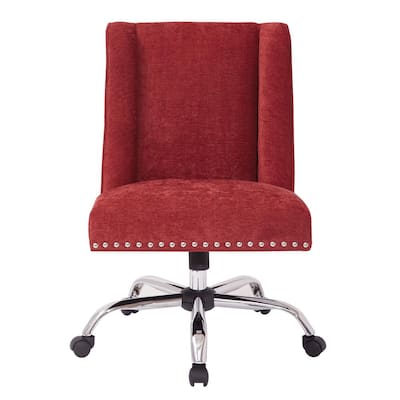 Alyson Managers Chair in Berry Fabric with Silver Nail heads and Chrome Base