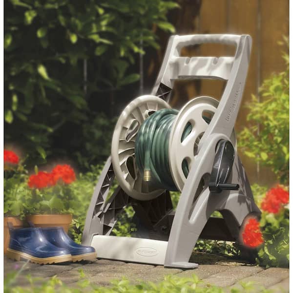 M PLUS Garden Hose Reel Cart with 65 feet 5/8 Inch Hose and Quick Connecting Trolley Set 