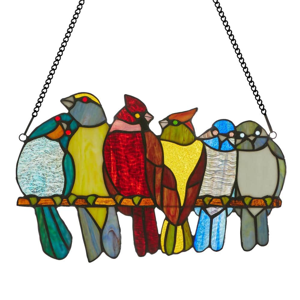 River of Goods Multi-Colored Birds in Love Stained Glass Window