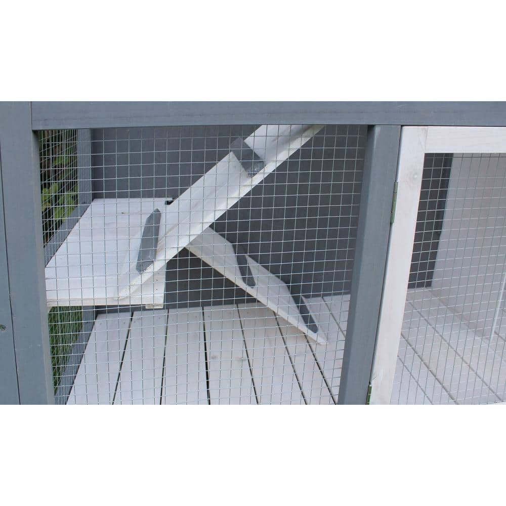 Gray and White Wooden 2-Story Rabbit Hutch with Ramps