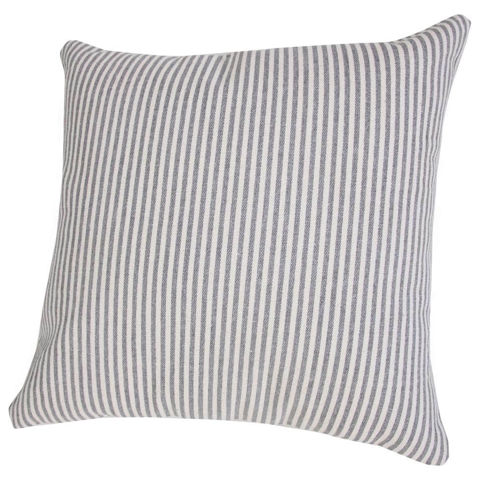 Coastal Off-White and Gray Striped Cotton 20" Square Throw Pillow