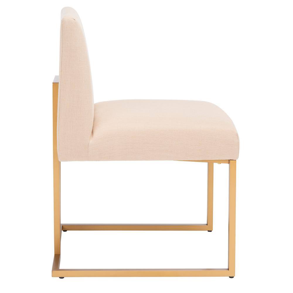 Modern Cosmopolitan Beige Linen & Gold Metal Parsons Side Chair Set