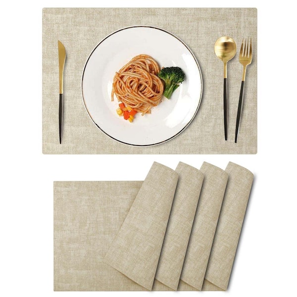 Jeedeson 17in. x 11.8 in. Leather Heat Resistant Placemats for Indoor and Outdoor, Off White, Set of 4