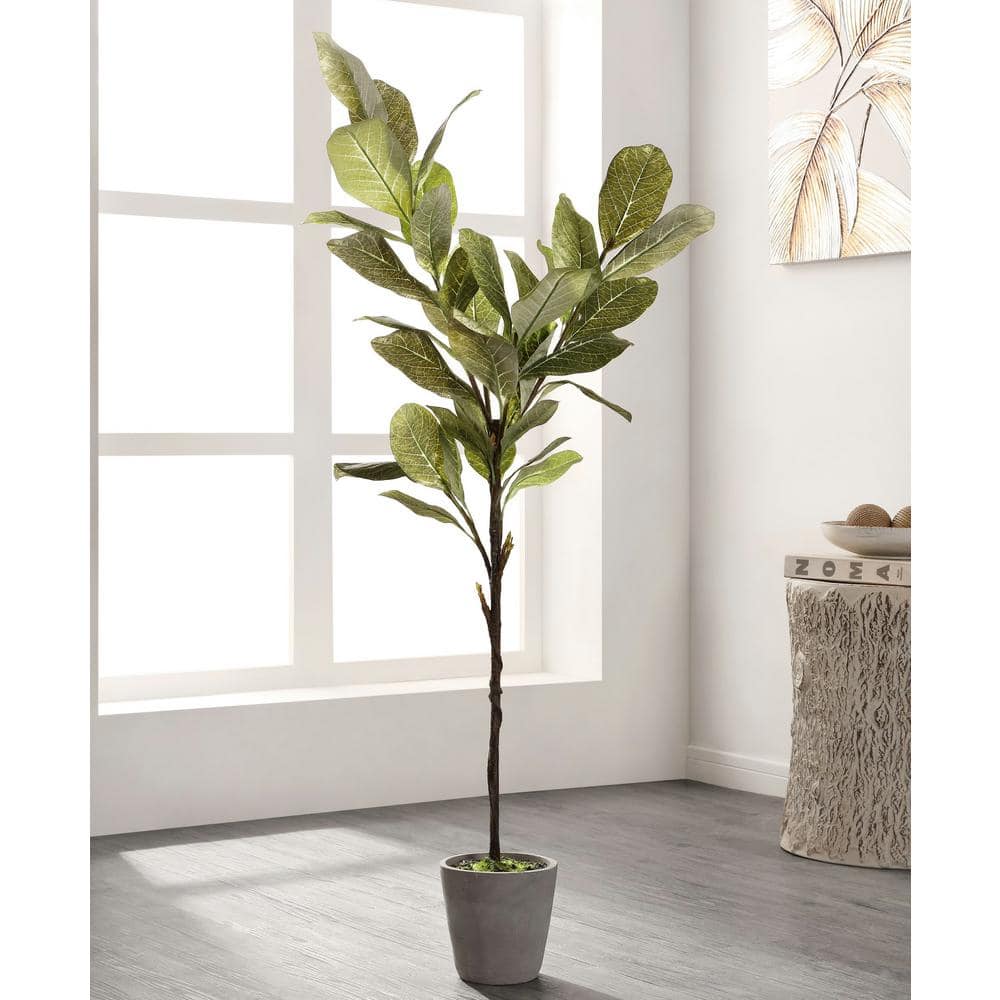 51-inch Faux Magnolia Tree in Gray Cement Pot