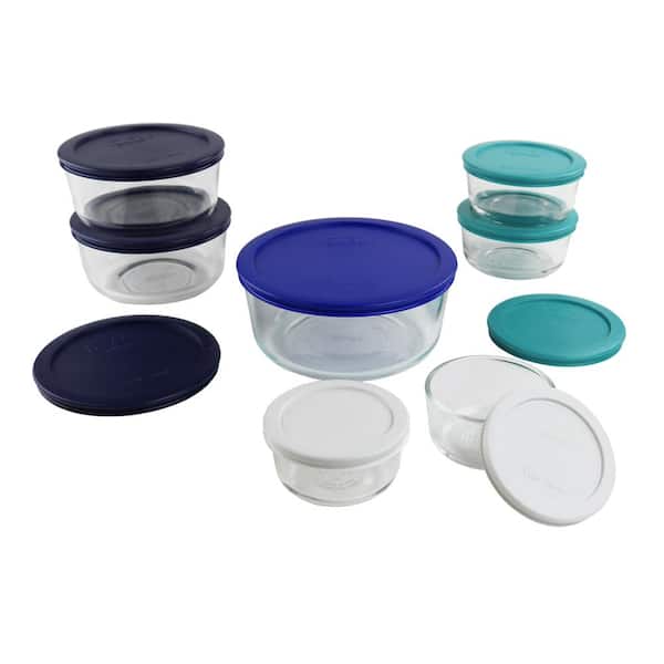 Pyrex Simply Store 16-Piece Round Glass Storage Set with Assorted Colored Lids